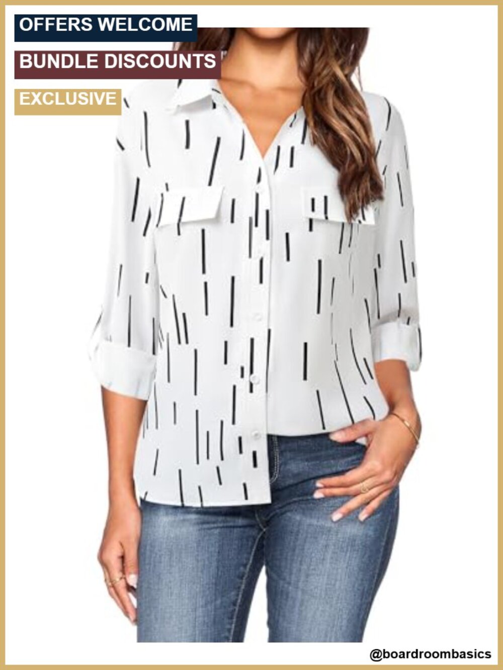 Women's Chiffon Button Down Shirt 3/4 Sleeve Office Business Casual Blouse